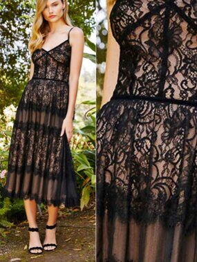 NWT tadashi shoji tatiana Strap Tea-Length Lace Dress BFY18619MD black size 6